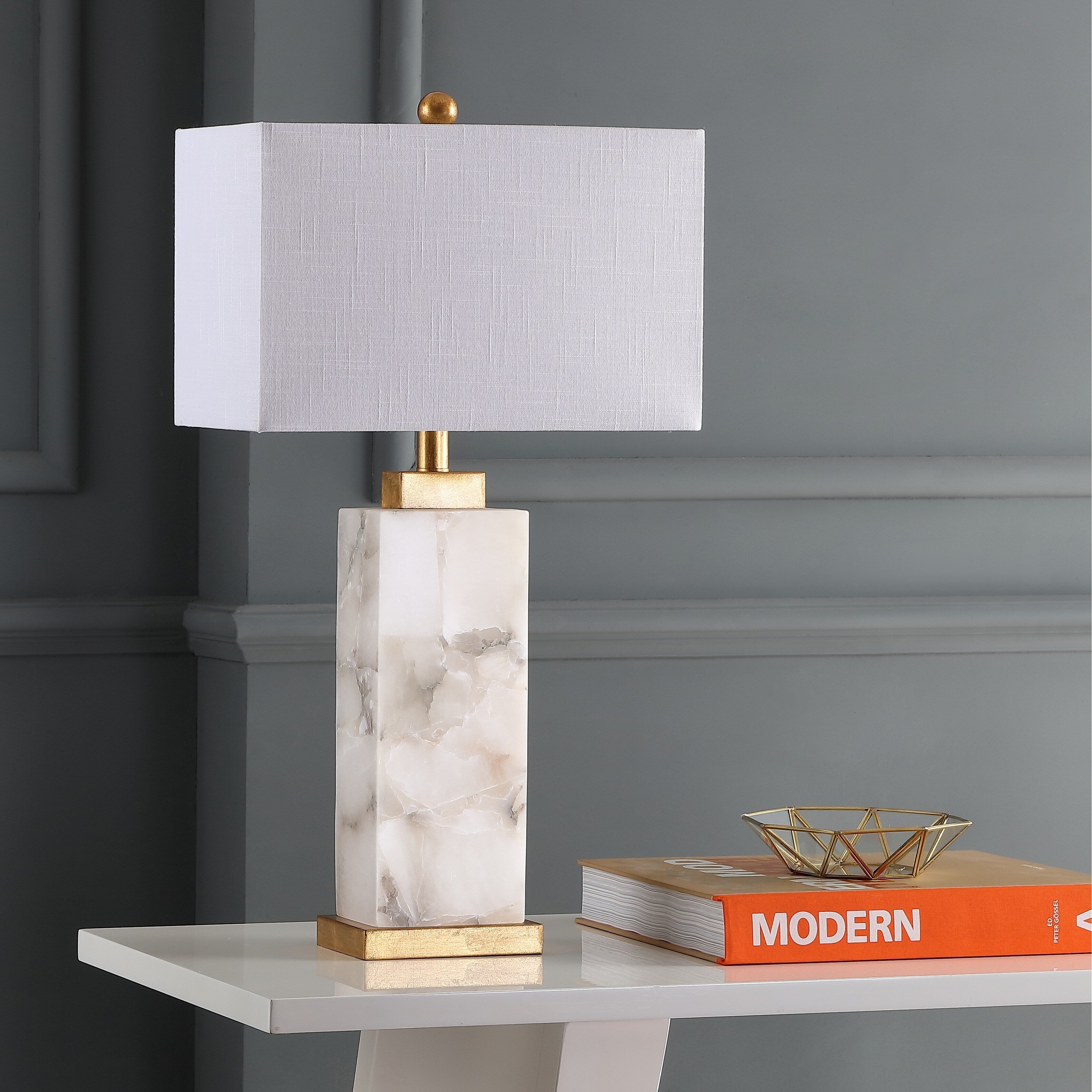 Lampada da tavolo a LED Eloise 27.5 Alabaster, bianco/foglia oro di JONATHAN Y