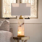Lampada da tavolo a LED Eloise 27.5 Alabaster, bianco/foglia oro di JONATHAN Y