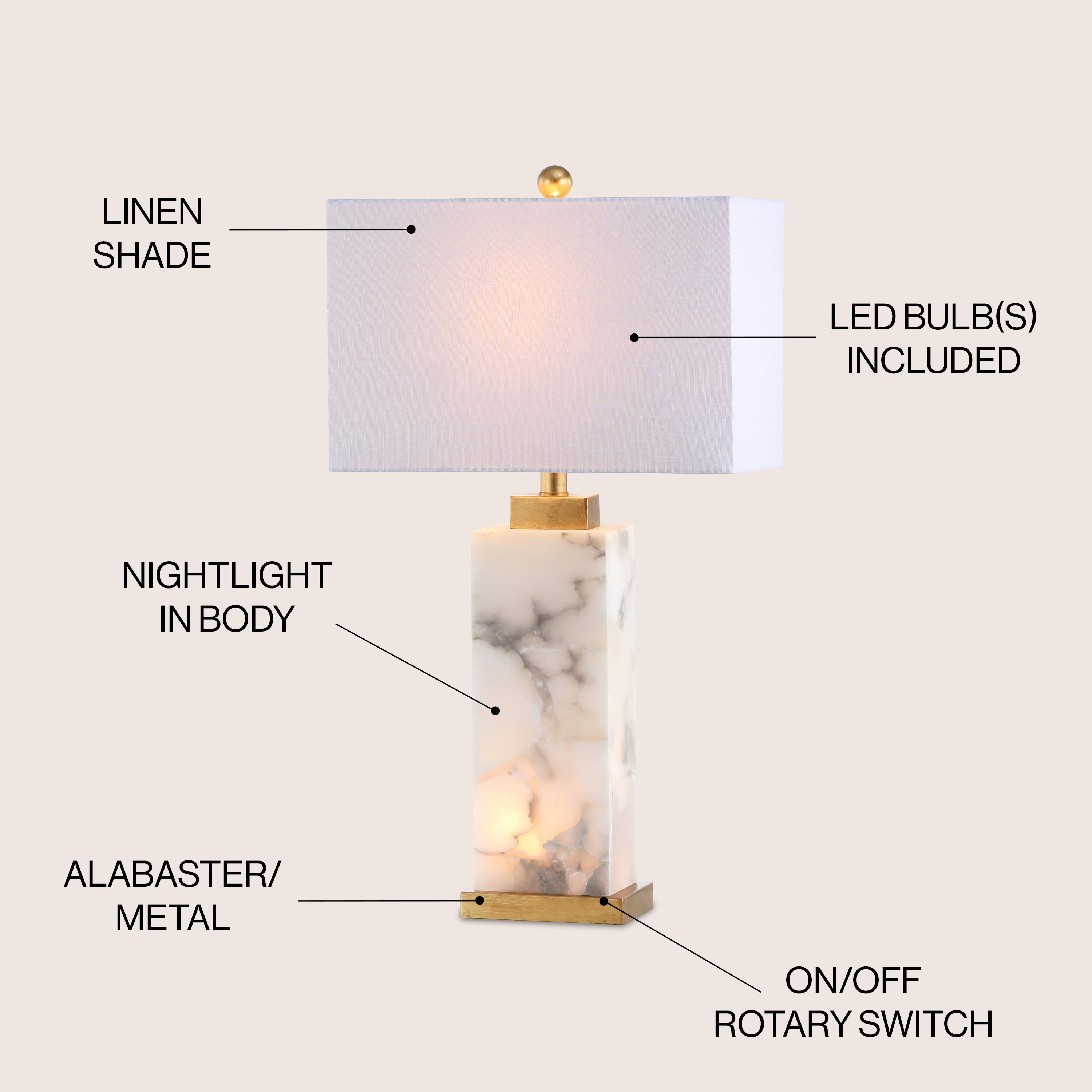 Lampada da tavolo a LED Eloise 27.5 Alabaster, bianco/foglia oro di JONATHAN Y