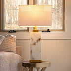 Lampada da tavolo a LED Eloise 27.5 Alabaster, bianco/foglia oro di JONATHAN Y