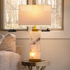 Lampada da tavolo a LED Eloise 27.5 Alabaster, bianco/foglia oro di JONATHAN Y
