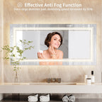 Specchio da bagno extra large con illuminazione a LED, antiappannamento, 3 colori