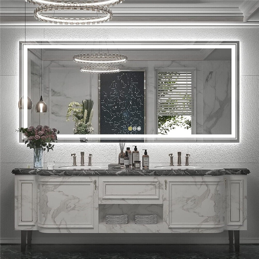 Specchio da bagno extra large con illuminazione a LED, antiappannamento, 3 colori