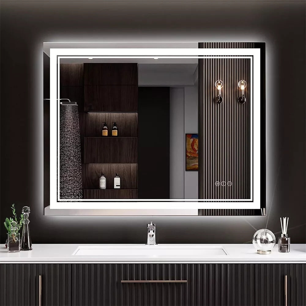 Specchio da bagno extra large con illuminazione a LED, antiappannamento, 3 colori