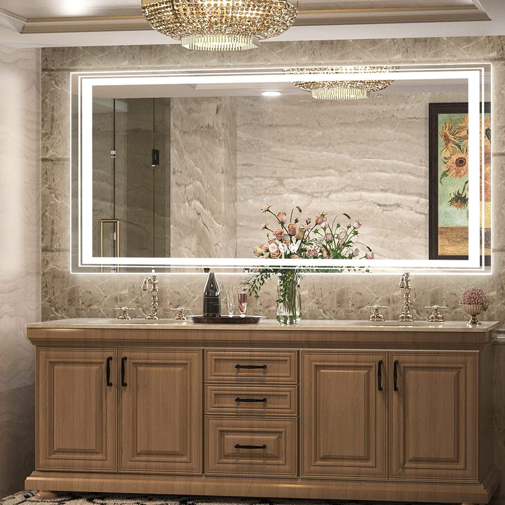 Specchio da bagno extra large con illuminazione a LED, antiappannamento, 3 colori