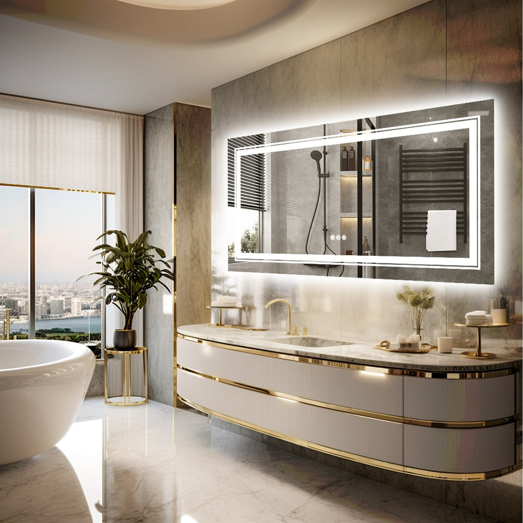 Specchio da bagno extra large con illuminazione a LED, antiappannamento, 3 colori