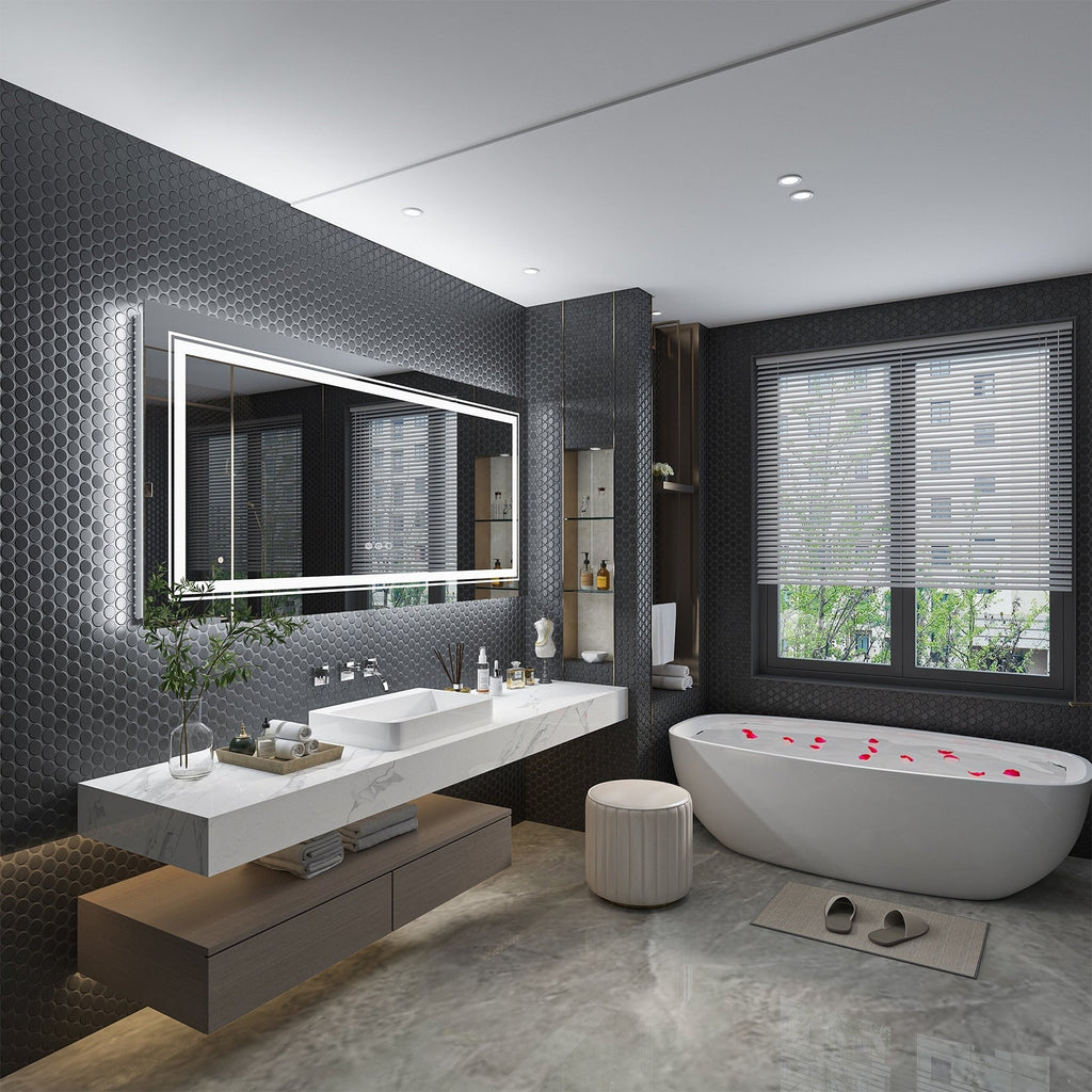 Specchio da bagno extra large con illuminazione a LED, antiappannamento, 3 colori
