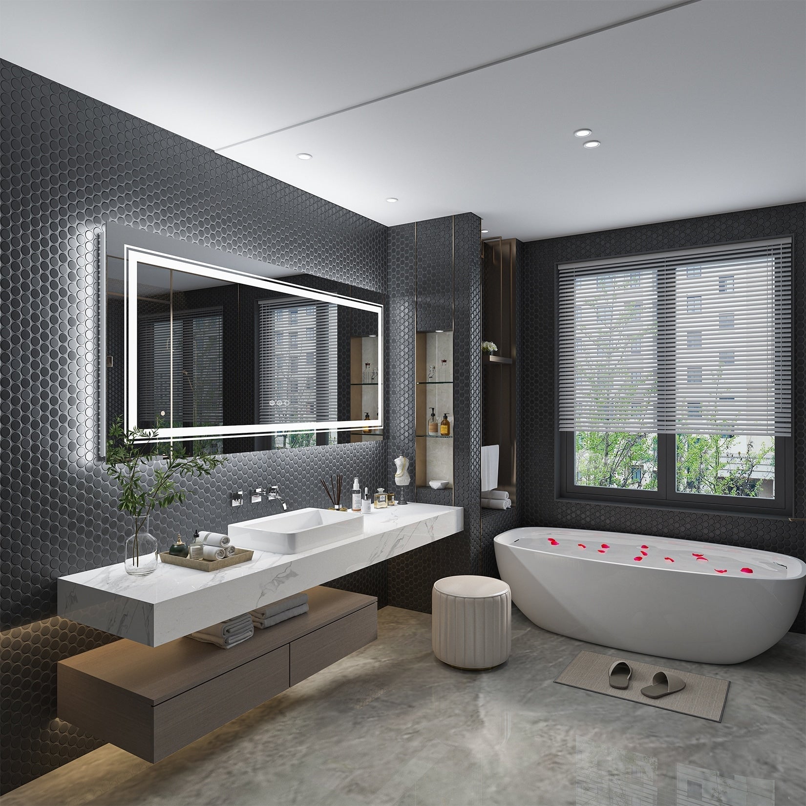 Specchio da bagno extra large con illuminazione a LED, antiappannamento, 3 colori