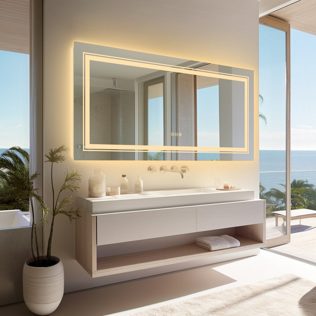 Specchio da bagno extra large con illuminazione a LED, antiappannamento, 3 colori
