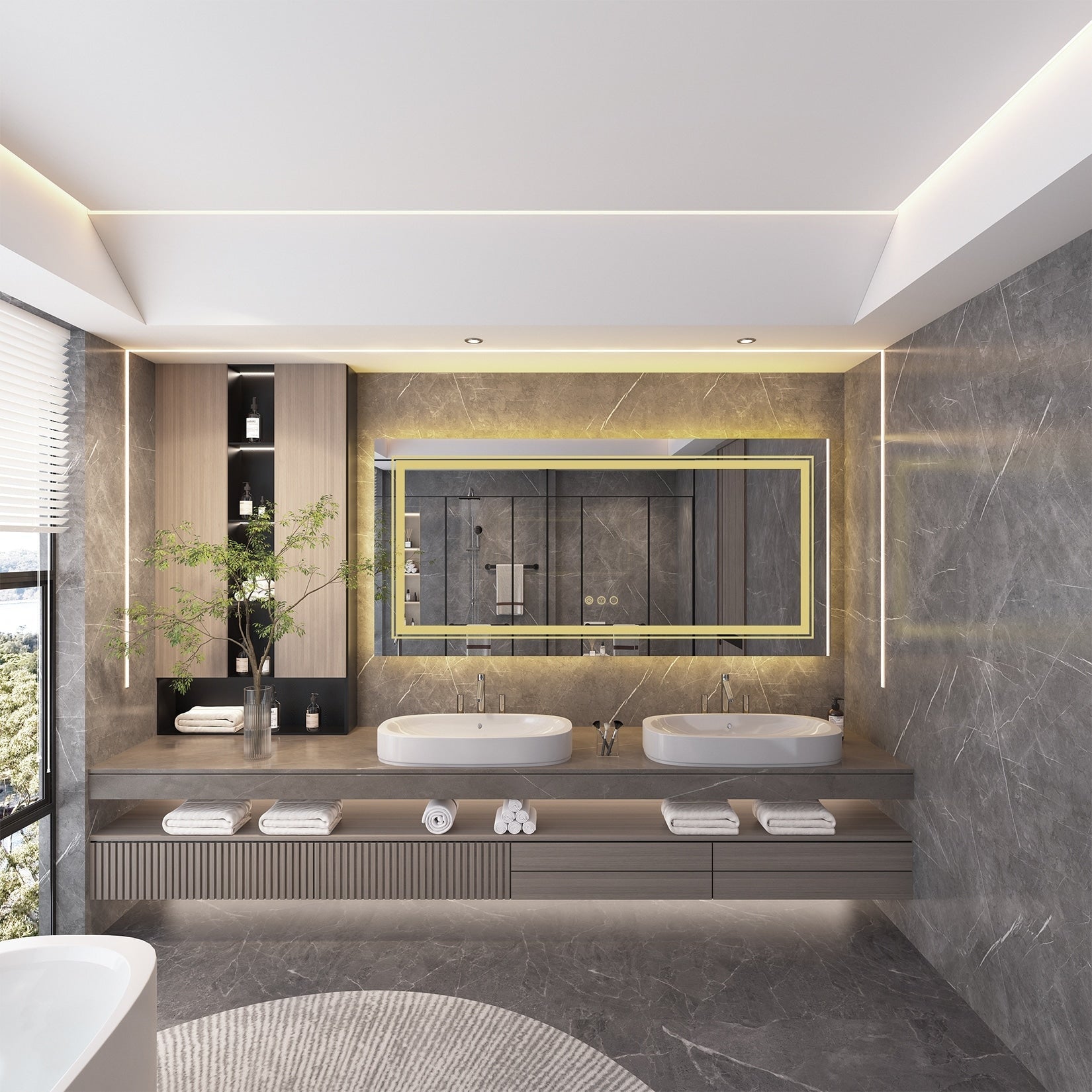 Specchio da bagno extra large con illuminazione a LED, antiappannamento, 3 colori