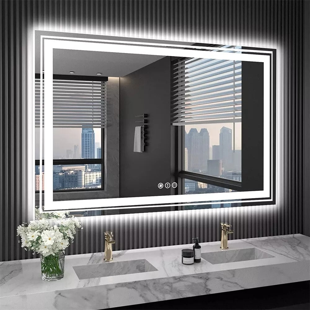 Specchio da bagno extra large con illuminazione a LED, antiappannamento, 3 colori