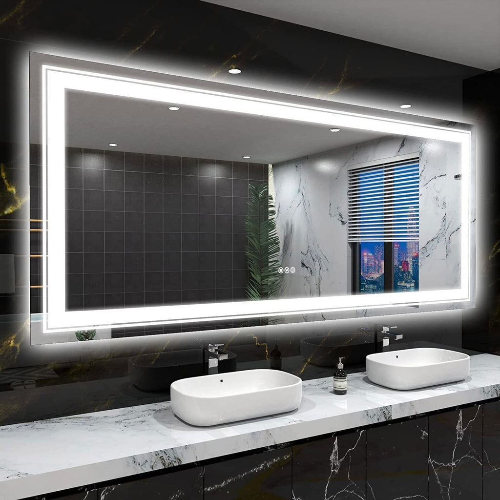 Specchio da bagno extra large con illuminazione a LED, antiappannamento, 3 colori