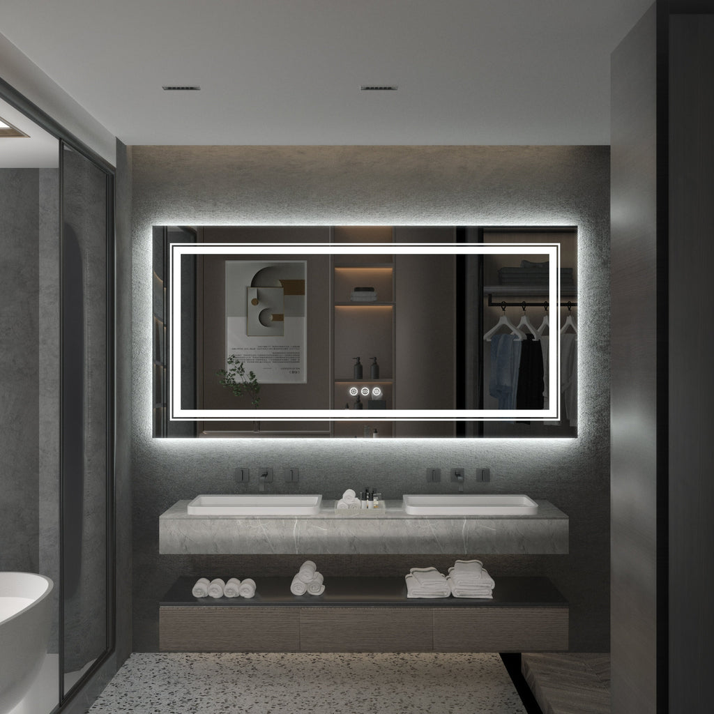 Specchio da bagno extra large con illuminazione a LED, antiappannamento, 3 colori