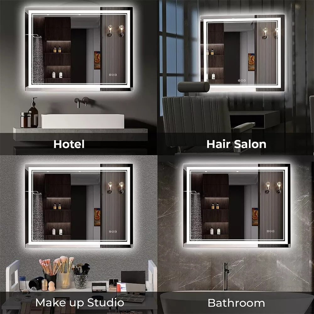 Specchio da bagno extra large con illuminazione a LED, antiappannamento, 3 colori