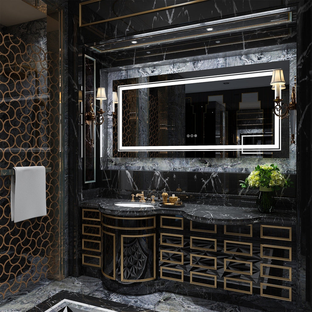 Specchio da bagno extra large con illuminazione a LED, antiappannamento, 3 colori