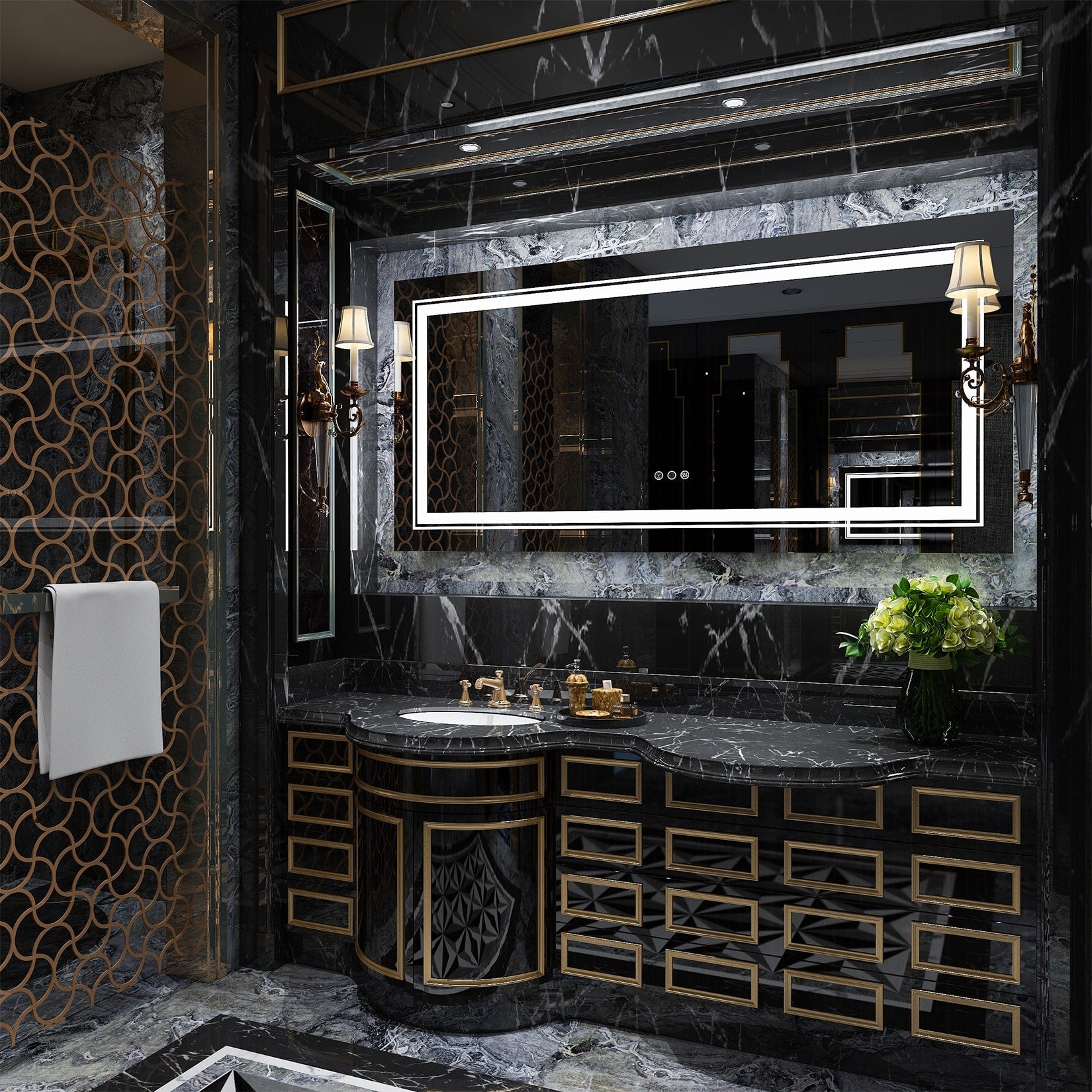 Specchio da bagno extra large con illuminazione a LED, antiappannamento, 3 colori