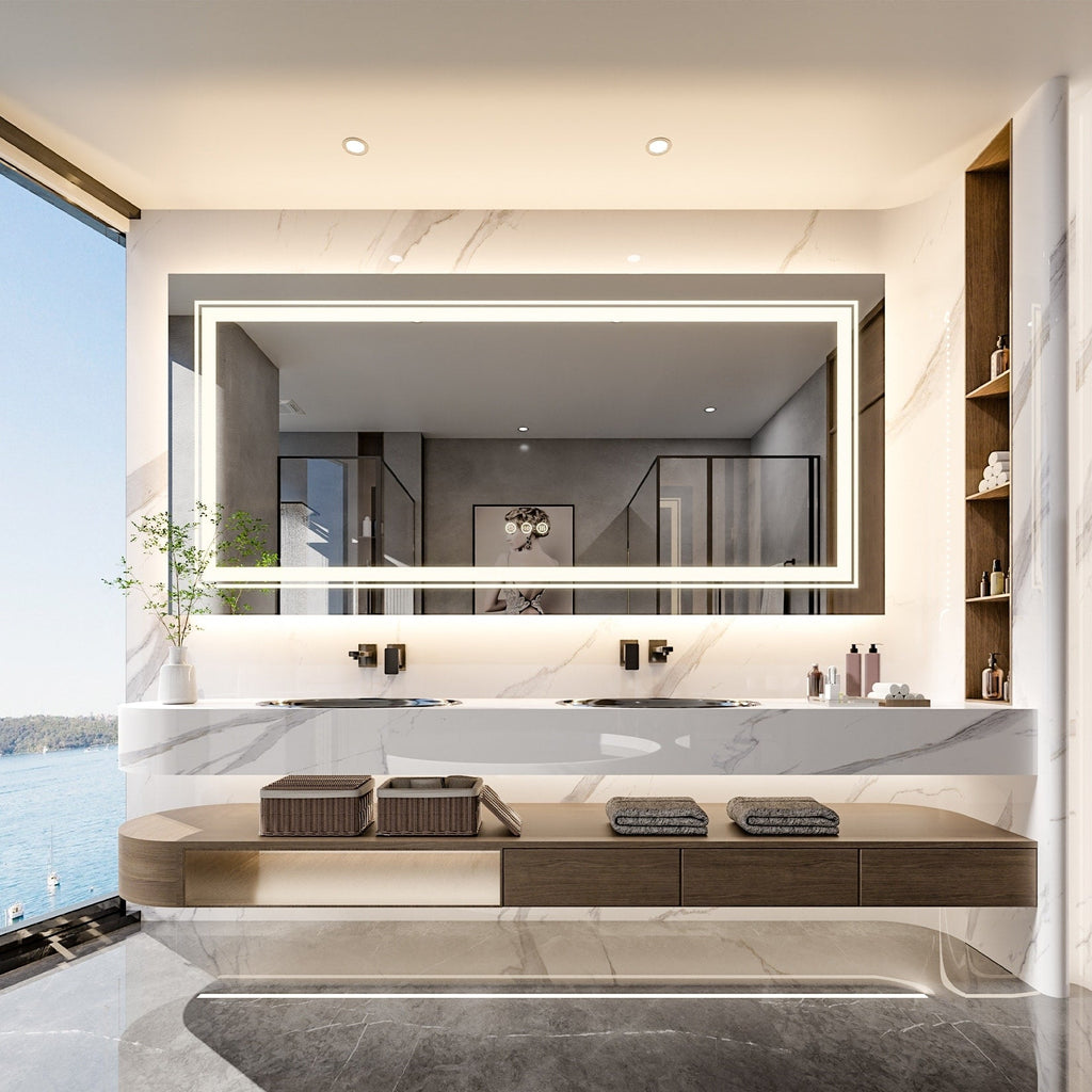 Specchio da bagno extra large con illuminazione a LED, antiappannamento, 3 colori