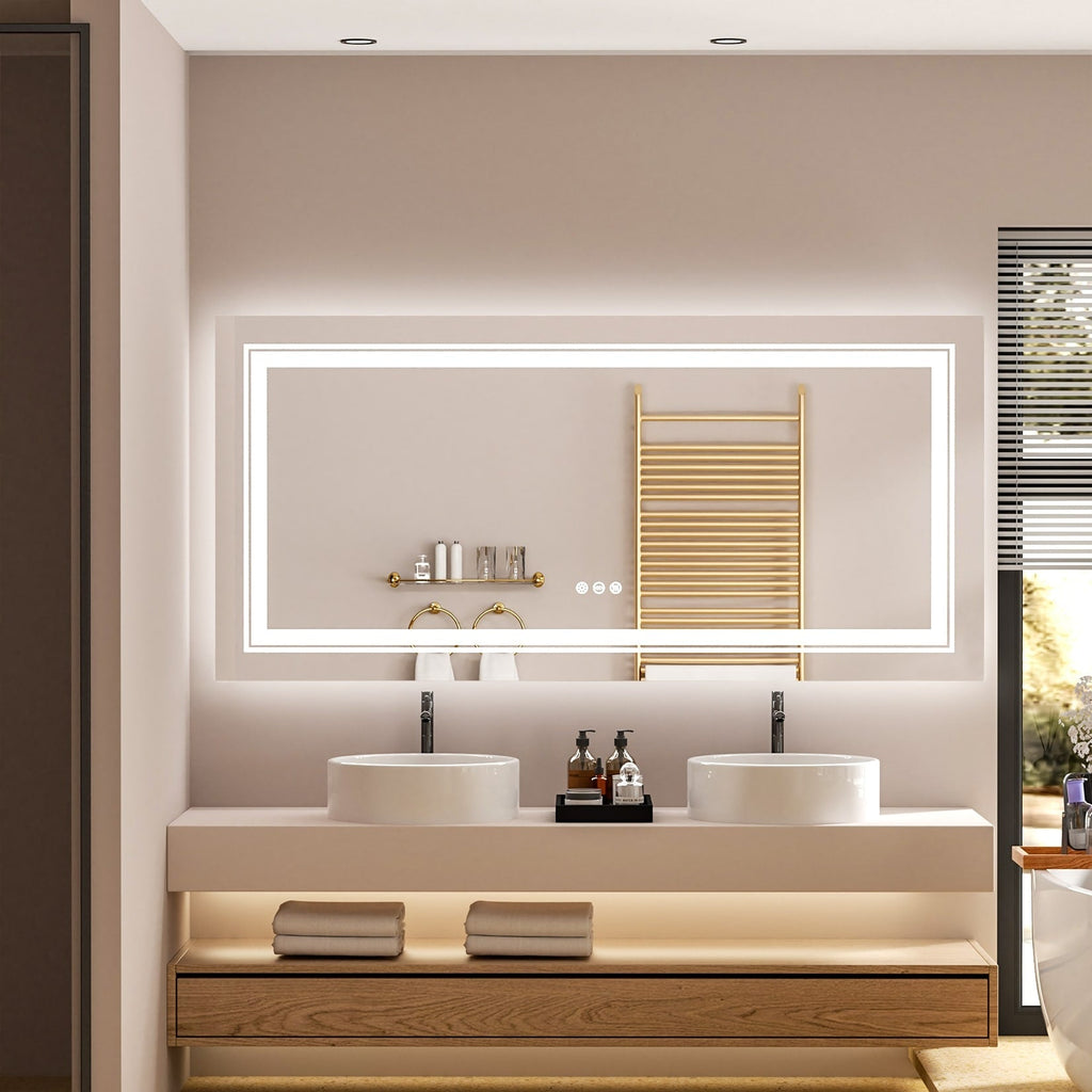 Specchio da bagno extra large con illuminazione a LED, antiappannamento, 3 colori