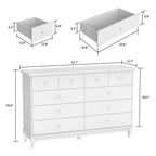 Cassettiera doppia a 10 cassetti per camera da letto, cassettiera bianca, ampia capacità di archiviazione