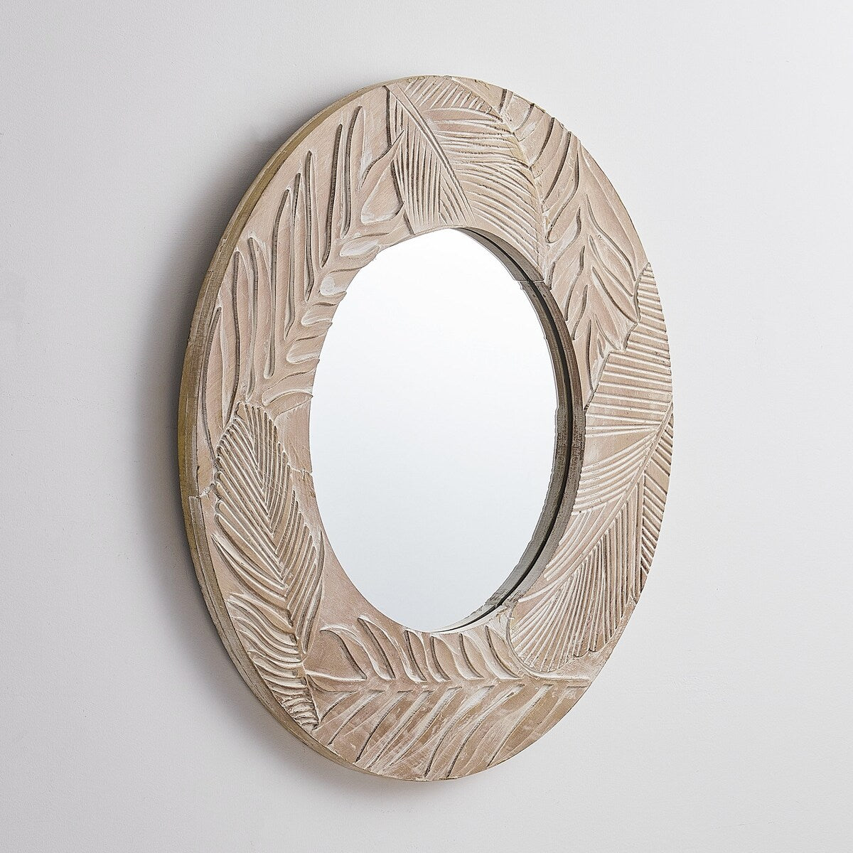 Specchio da parete rotondo in legno intagliato stile fattoria - 28 x 28