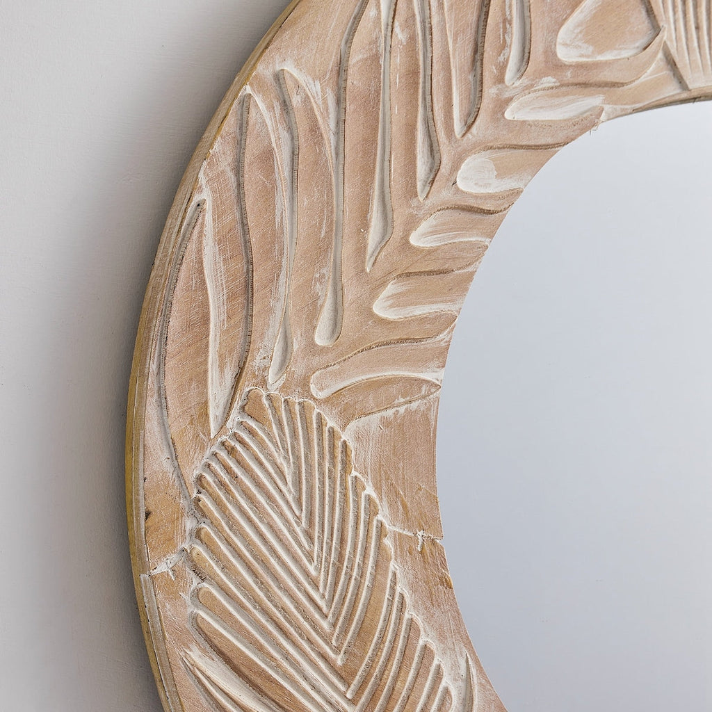 Specchio da parete rotondo in legno intagliato stile fattoria - 28 x 28