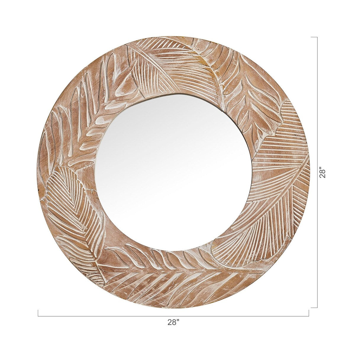 Specchio da parete rotondo in legno intagliato stile fattoria - 28 x 28