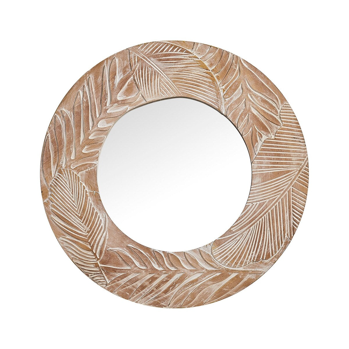 Specchio da parete rotondo in legno intagliato stile fattoria - 28 x 28