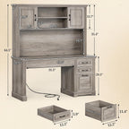Scrivania direzionale Farmhouse Scrivania per ufficio domestico Cassetto per archivi Supporto per monitor Presa di corrente