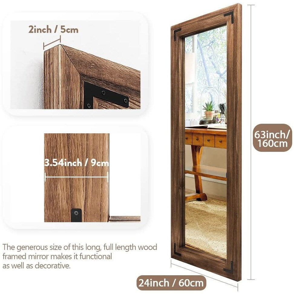 Specchio da terra a figura intera con cornice in legno rustico stile fattoria - 65x24