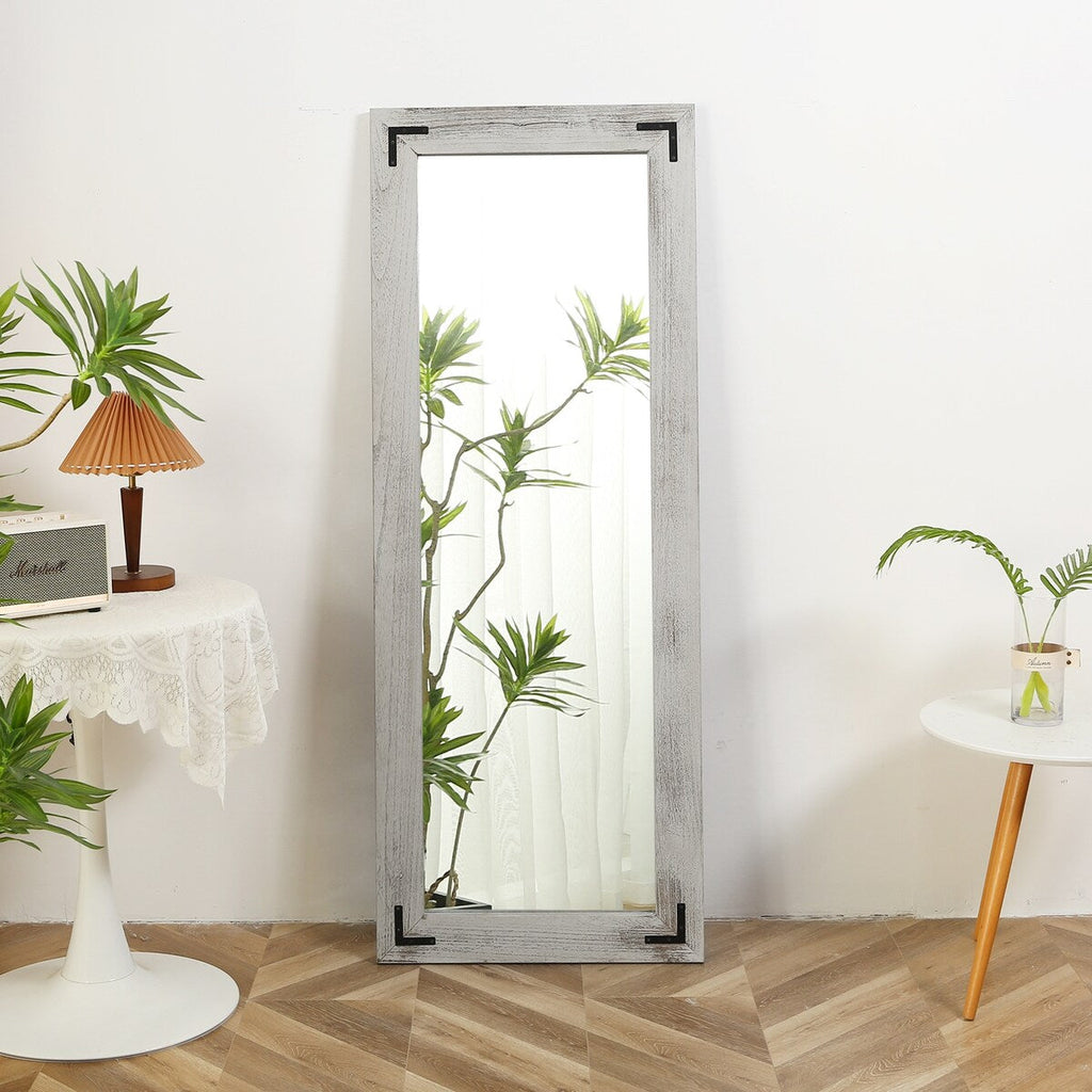 Specchio da terra a figura intera con cornice in legno rustico stile fattoria - 65x24