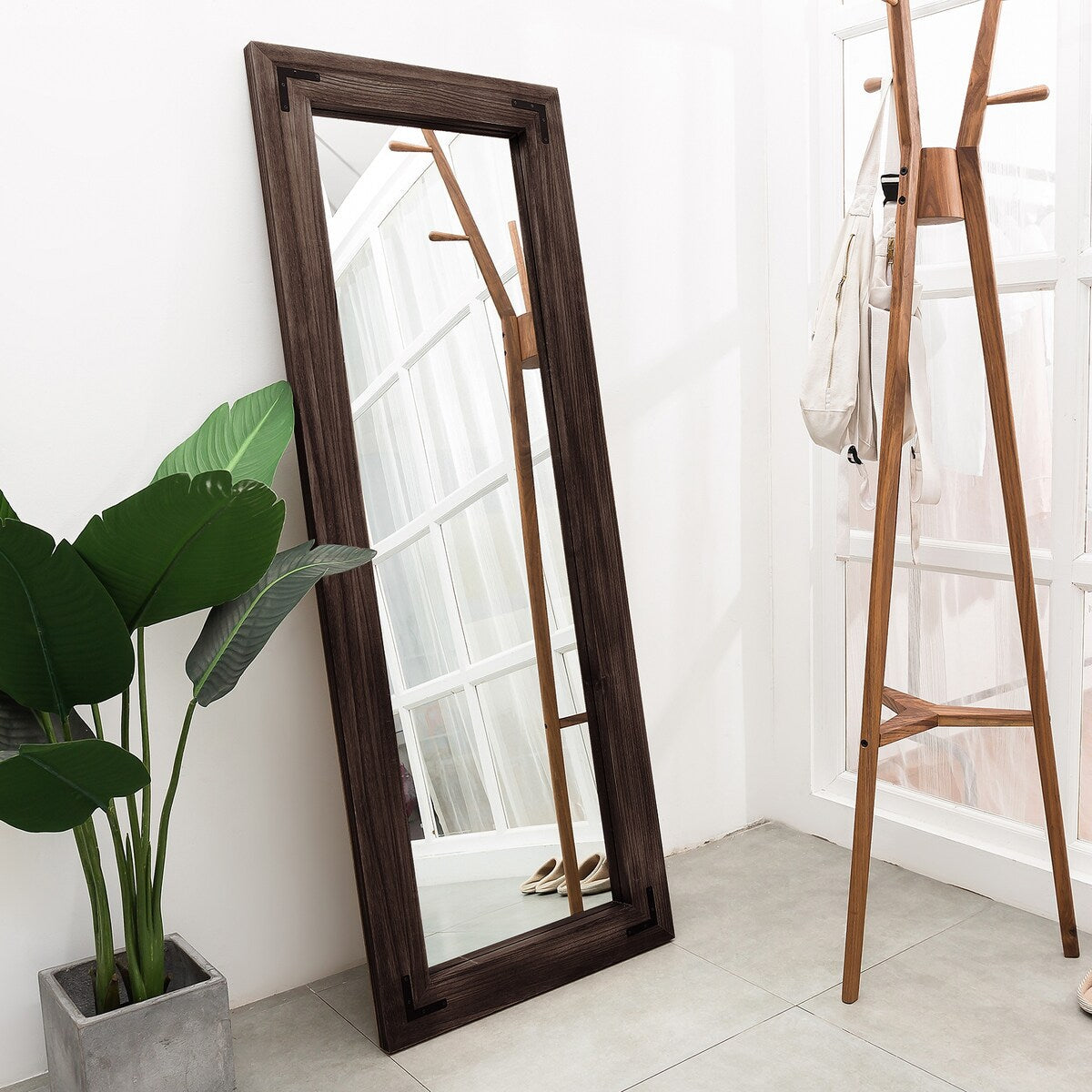 Specchio da terra a figura intera con cornice in legno rustico stile fattoria - 65x24