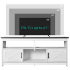 Mobile TV stile fattoria per TV fino a 65 pollici con ante e ripiani aperti, console multimediale, presa di corrente