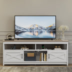 Mobile TV stile fattoria per TV fino a 65 pollici con ante e ripiani aperti, console multimediale, presa di corrente