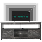 Mobile TV stile fattoria per TV fino a 65 pollici con ante e ripiani aperti, console multimediale, presa di corrente