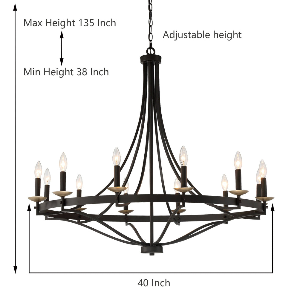 Lampadario Fidenza a 12 luci in stile Impero moderno in stile fattoria con UL - D40'' * H135''