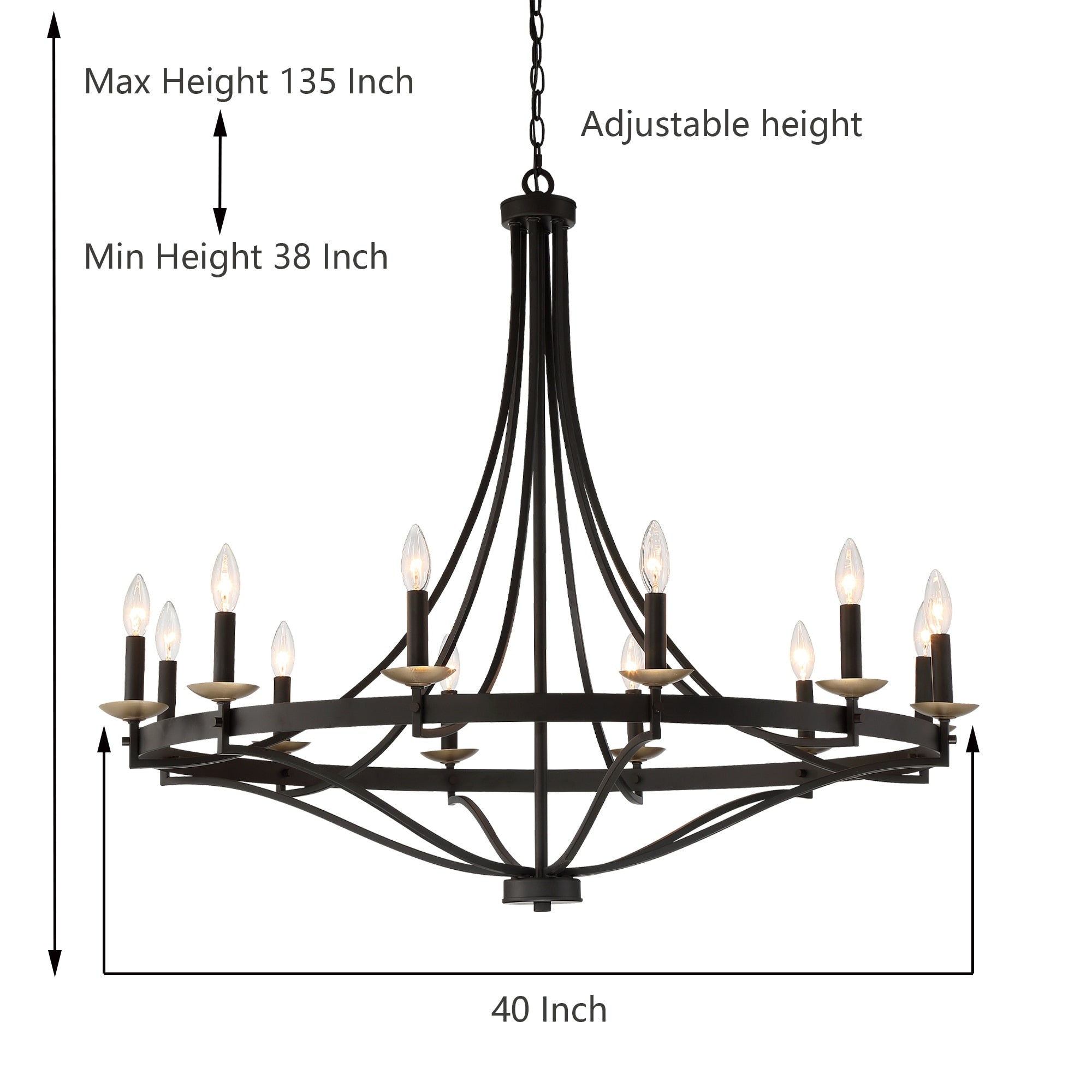 Lampadario Fidenza a 12 luci in stile Impero moderno in stile fattoria con UL - D40'' * H135''