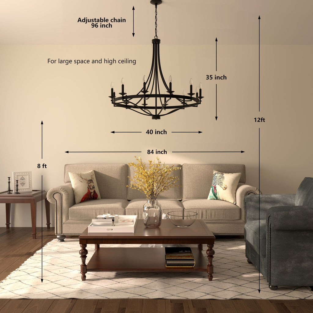 Lampadario Fidenza a 12 luci in stile Impero moderno in stile fattoria con UL - D40'' * H135''
