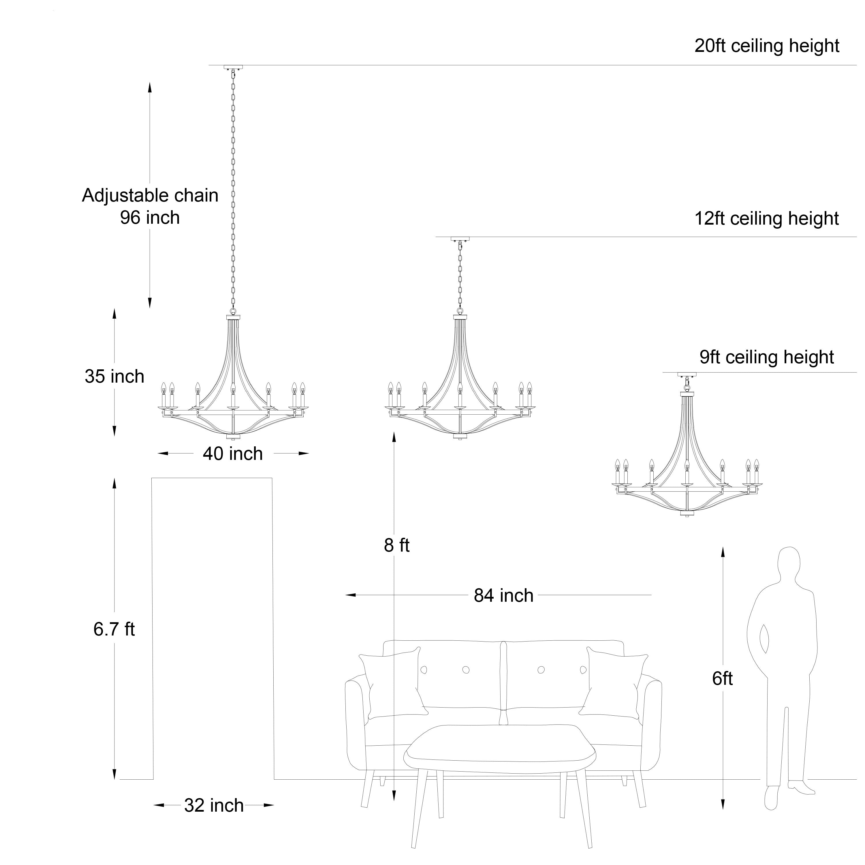 Lampadario Fidenza a 12 luci in stile Impero moderno in stile fattoria con UL - D40'' * H135''