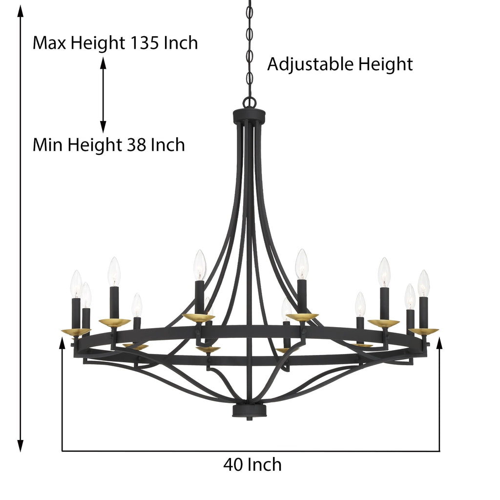 Lampadario Fidenza a 12 luci in stile Impero moderno in stile fattoria con UL - D40'' * H135''