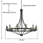 Lampadario Fidenza a 12 luci in stile Impero moderno in stile fattoria con UL - D40'' * H135''