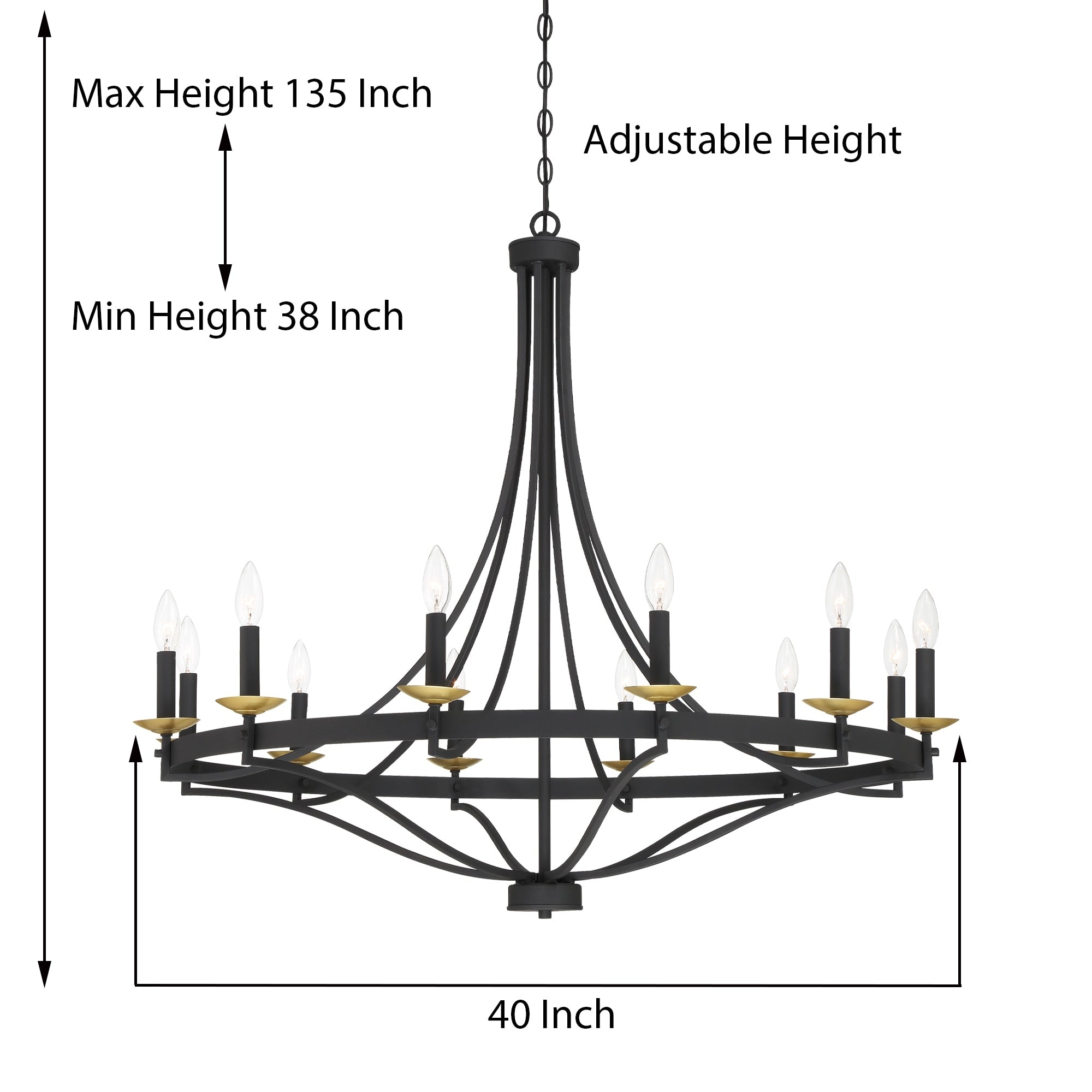Lampadario Fidenza a 12 luci in stile Impero moderno in stile fattoria con UL - D40'' * H135''