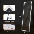 Specchio da terra con luce LED, specchio a figura intera 64 x 21 con supporto, specchio sospeso, specchio da parete, specchio a figura intera