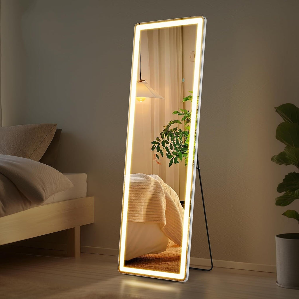 Specchio da terra con luce LED, specchio a figura intera 64 x 21 con supporto, specchio sospeso, specchio da parete, specchio a figura intera