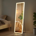 Specchio da terra con luce LED, specchio a figura intera 64 x 21 con supporto, specchio sospeso, specchio da parete, specchio a figura intera