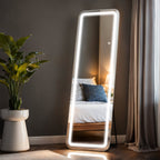 Specchio da terra con luce LED, specchio a figura intera 64 x 21 con supporto, specchio sospeso, specchio da parete, specchio a figura intera