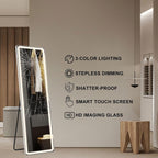 Specchio da terra con luce LED, specchio a figura intera 64 x 21 con supporto, specchio sospeso, specchio da parete, specchio a figura intera