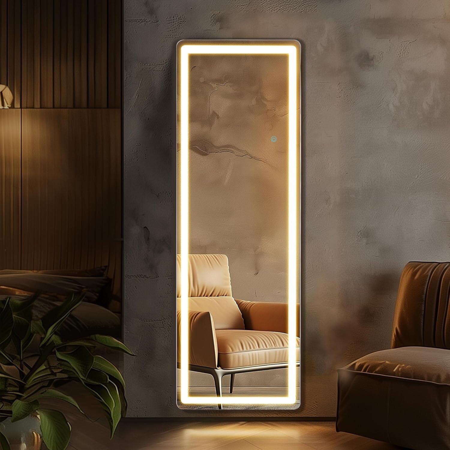Specchio da terra con luce LED, specchio a figura intera 64 x 21 con supporto, specchio sospeso, specchio da parete, specchio a figura intera
