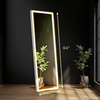 Specchio da terra con luce LED, specchio a figura intera 64 x 21 con supporto, specchio sospeso, specchio da parete, specchio a figura intera