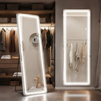 Specchio da terra con luce LED, specchio a figura intera 64 x 21 con supporto, specchio sospeso, specchio da parete, specchio a figura intera