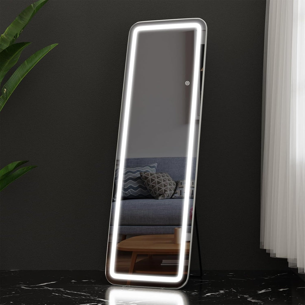 Specchio da terra con luce LED, specchio a figura intera 64 x 21 con supporto, specchio sospeso, specchio da parete, specchio a figura intera